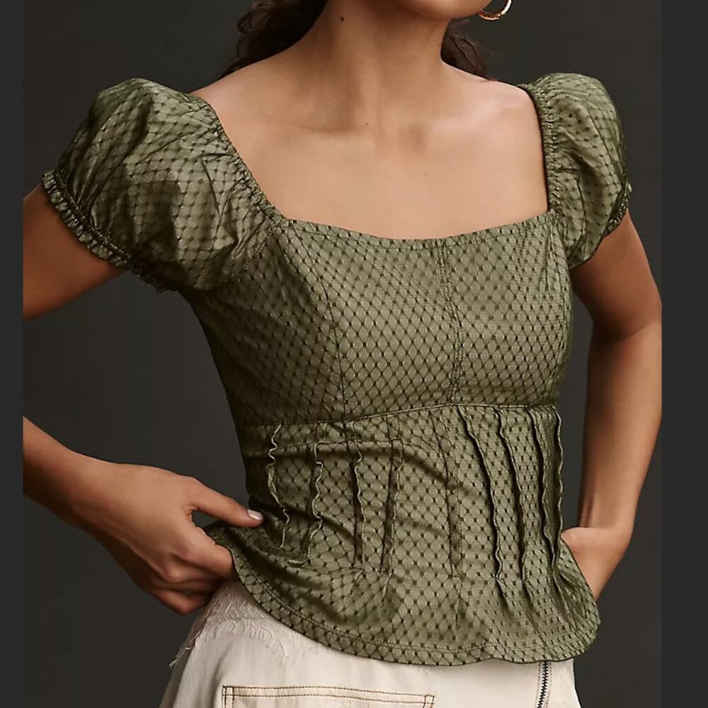 By Anthropologie Puffed Cap-Sleeve Corset Top
